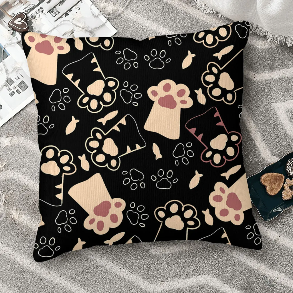 Cat Paw Seamless Pattern  Polyester Cushion Cover For Home Car Decorative Reusable Pillow Cover