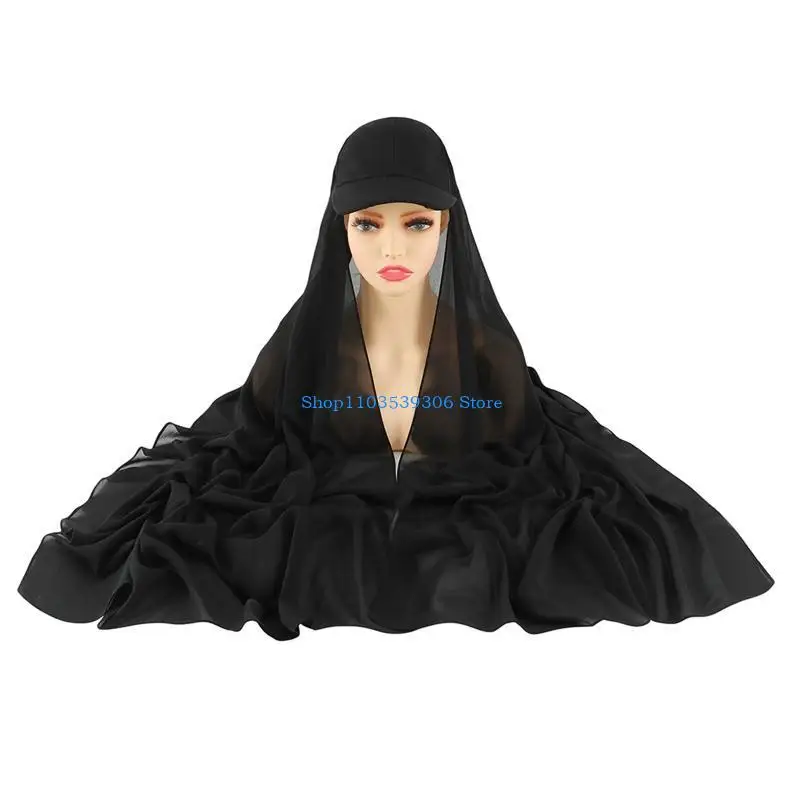 

400A 2in1 Summer Fashion Baseball Caps with Breathable Hijab Shawl Hat Scarf Anti-uv