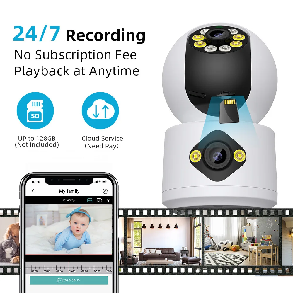 

4MP Yoosee/YiLot/V380 APP Full Color Dual Lens WIFI IP Camera AI Humanoid Detection Home Security CCTV Intercom Baby Monitor
