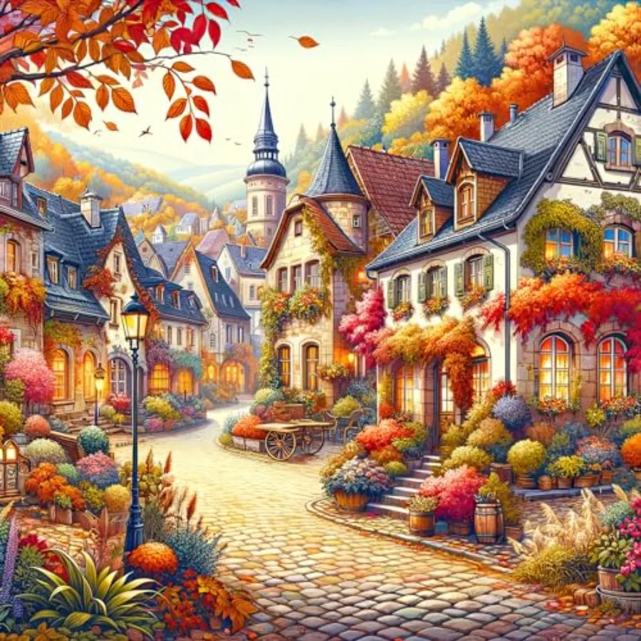 

Jigsaw Puzzles for Adults 1024 Pieces Town in Autumn Interlock Perfectly Letter on Back No Dust Home Decor Game for Men
