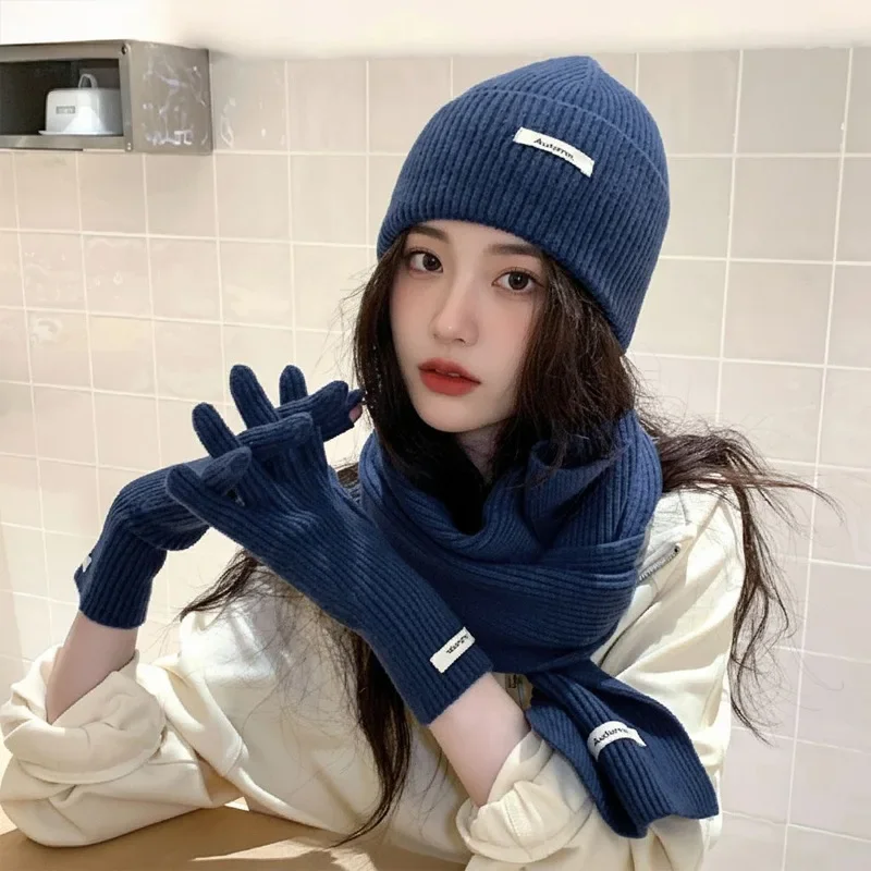 3pcs-winter-knitted-hat-for-women-scarf-gloves-set-burgundy-comfortable-soft-casual-warm-hat-set-outdoor-windproof-riding-set
