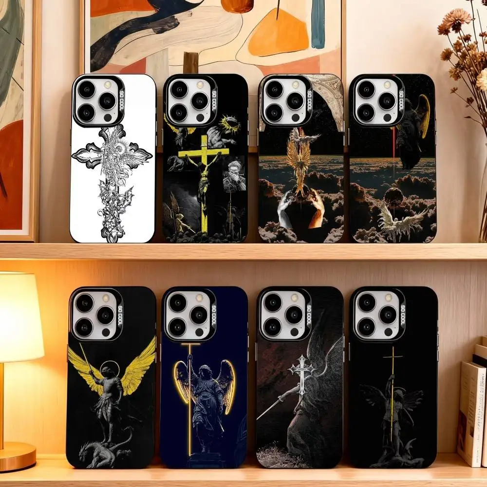 

A-Archangel Michael Cross Phone Case For iPhone17,16,15,14,13,12,11 Plus,Pro Max Black Candy silver phone case
