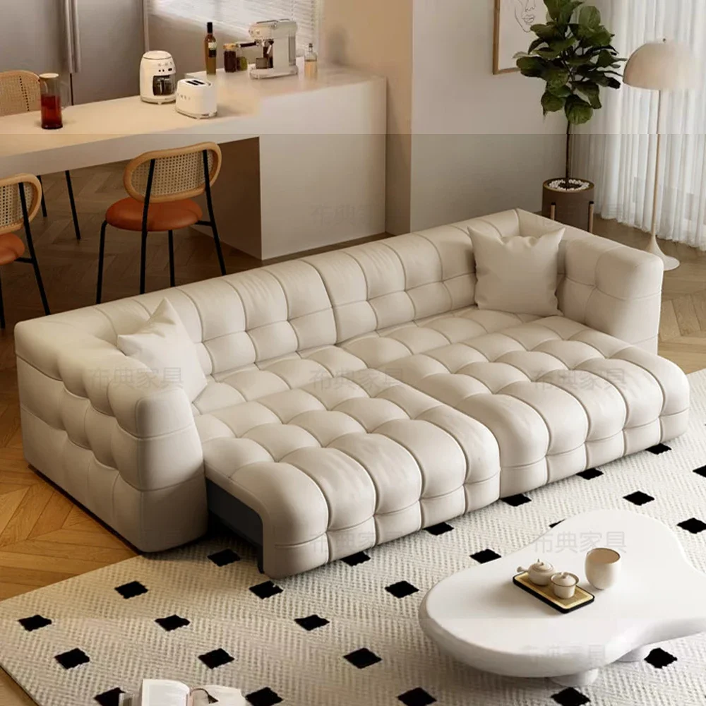 Customizable Multifunctional Convertible Sofa Bed, Modern Genuine Leather Folding Marshmallow Couch Cama Living Room H