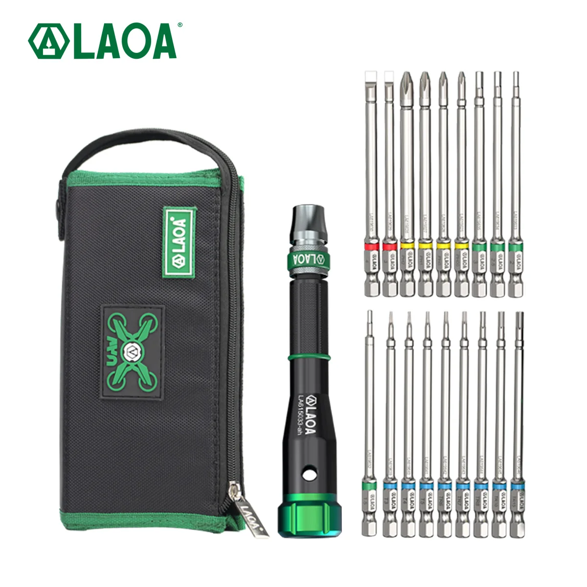LAOA 18PCS Drone Repair Screwdriver Set S2 Steel Bits Aluminum Handle Quick-Release Kit Portable Case for DJI Mavic Mini/3/4 Pro