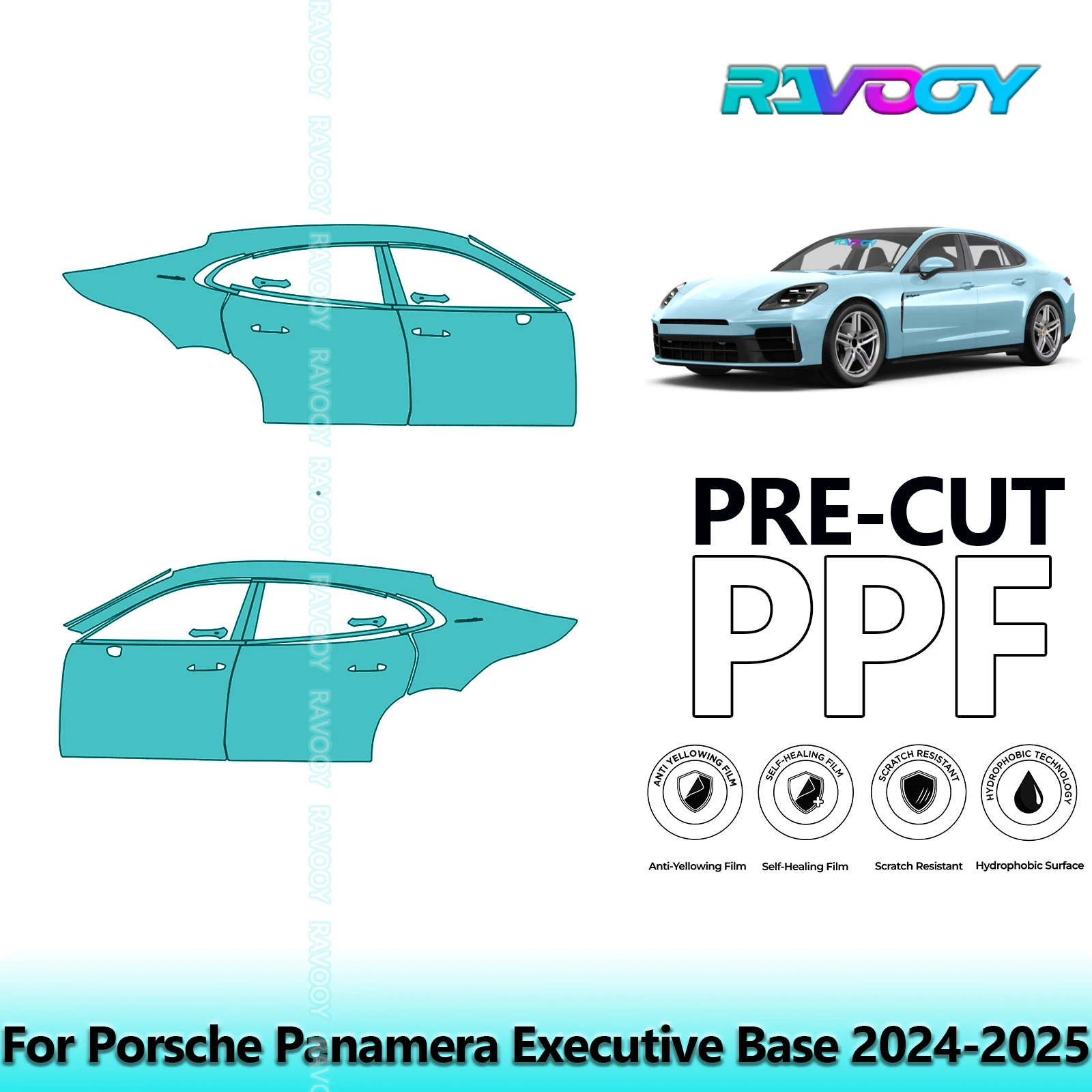 

For Porsche Panamera Executive Base 2024-2025 8.5mil Clear Matte Pre-Cut PPF Door & A/B Pillar Kit TPU Paint Protection Film Set