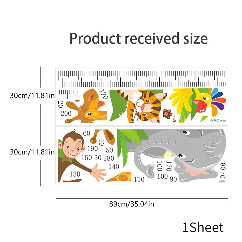 #1Sheet New Self Adhesive Animal Height Stickers For Children's Rooms Measuring Height For Kindergarten Babies Wall Decoration