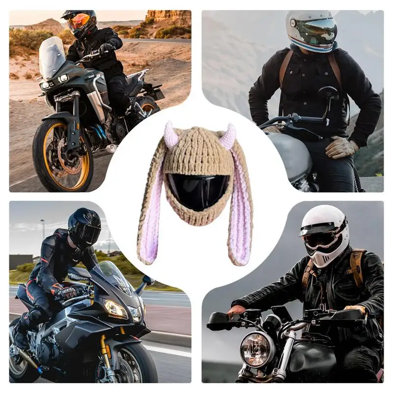 Helmets Cover Motorcycle Cute Cartoon Motorbike Helmet Hat Handmade Crochet Craft Protective Cover Helmets Accessories Fit Most