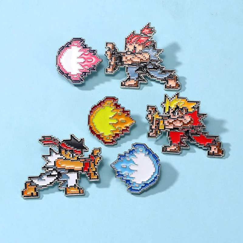 Cartoon Arcade Street Game Enamel Brooches Creative Anime Character Flame Fighter Game Lapel Pins Badges Jewelry Gifts