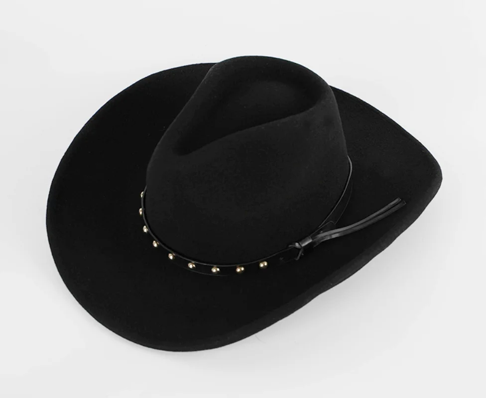 Cowboy Hat For men Pure Wool Felt Cowboyhoed Horsemanship Western Country Accessories Women Cowgirl Hats Rivet Leather Cord