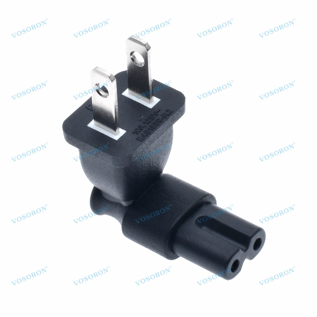 US 2 Prong Right Angle AC Power Adapter,VOSORON 90 Degree AC Power Plug Adapter IEC C7 Receptacle to NEMA 1-15P