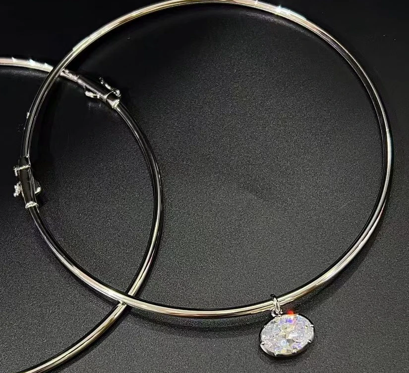 KQDANCE 925 실버 도금 18k 화이트 골드 초커 목걸이 합성 지르콘 화이트 다이아몬드 오벌 피죤 에그 펜던트 여성용 파티용