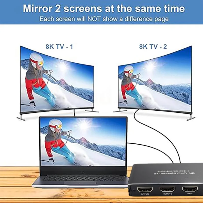 Divisor HDMI 8K 60Hz 1 em 2 saídas 4K 120Hz 1x2 Suporte Visão ALLM HDR UHD VRR para PS5/4 XBox para TV