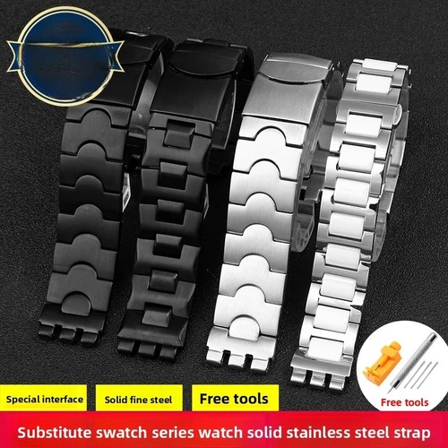 Imagen 2 del producto Correa de reloj de acero inoxidable de 17mm, 19mm y 21mm para Swatch YGS749G YCS Yas YGS IRONY, pulsera de correa de cadena de reloj de Metal cerámico para hombres y mujeres