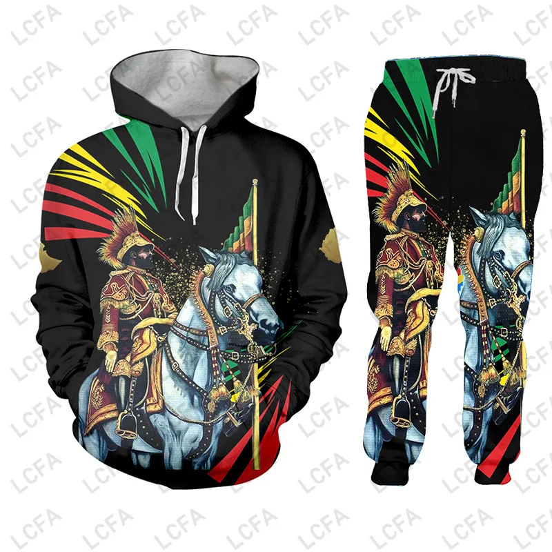 

Мужской спортивный костюм с 3D принтом национального флага Эфиопии, комплект из 2 предметов, толстовка с капюшоном, брюки, мужские толстовки на молнии, спортивная одежда, осенняя спортивная одежда