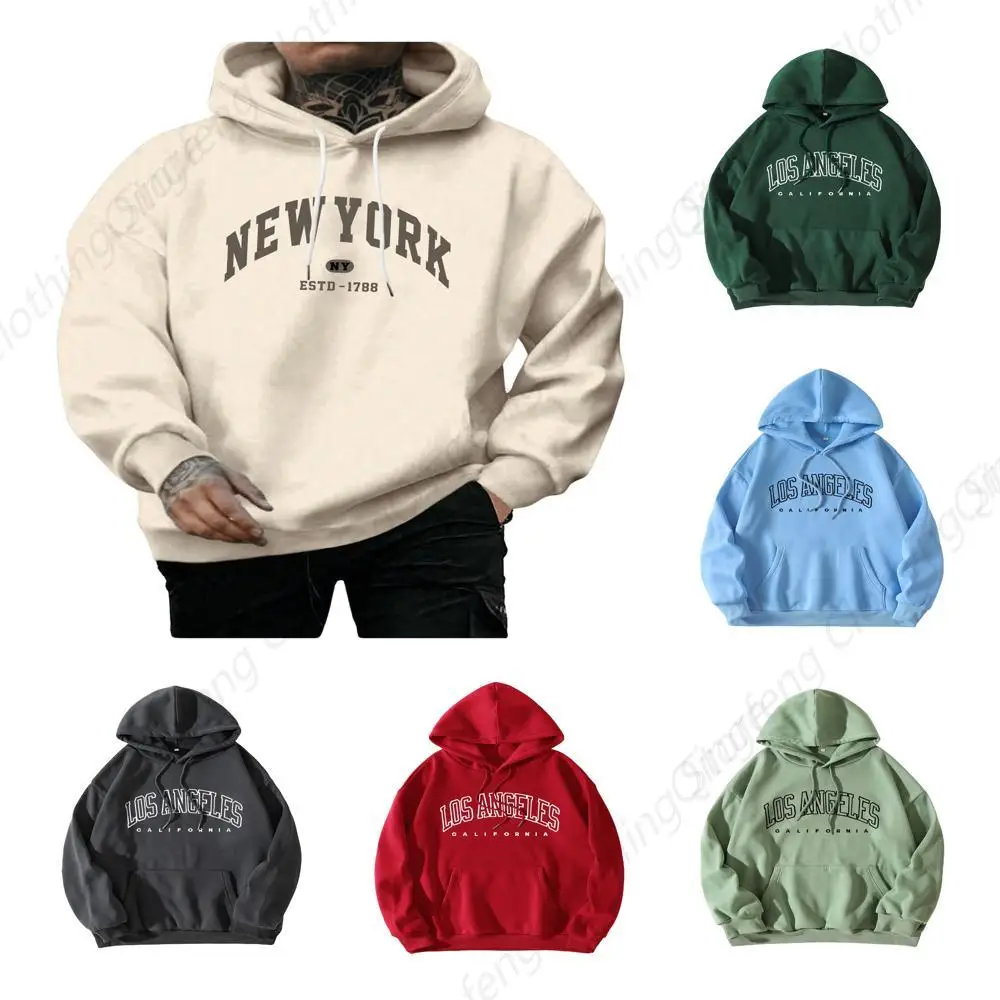 

Men's Letter Graphic Print Lightweight Hoodies Long Sleeve Drawstring Pullover Sweatshirts With Pockets Khaki
