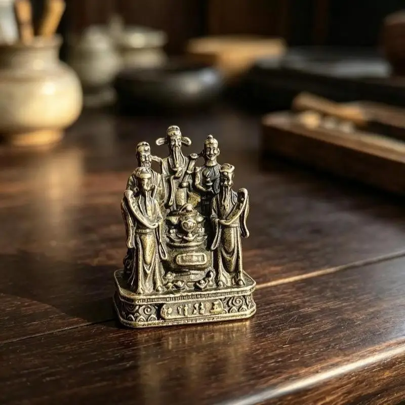 ⑧ Brass Five Chinese Wealth Gods Statue Antique Finish Fortune Blessing For Home Office Feng Shui Decor Collection