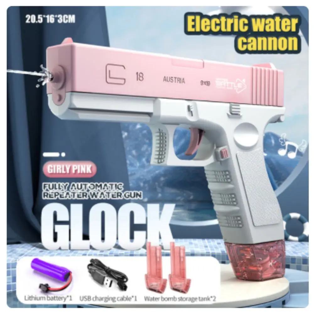 2023 New Water Gun Electric Glock Pistol Shooting Toy Full Automatic Summer Water Beach Toy For Kids Boys Girls Adults