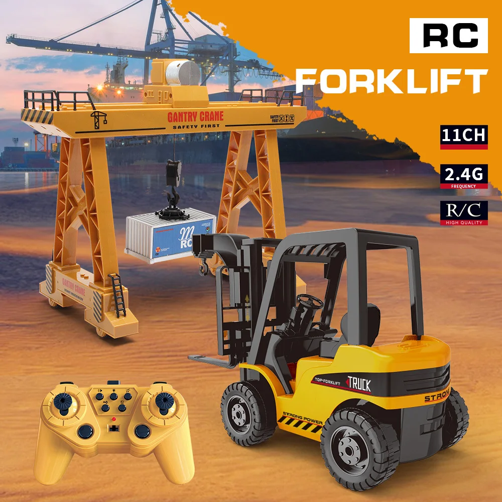 Camion carretilla elevadora con Control remoto, coche teledirigido, grúa eléctrica de 2,4G, vehículos de ingeniería, juguetes para niños, regalos de cumpleaños y Navidad