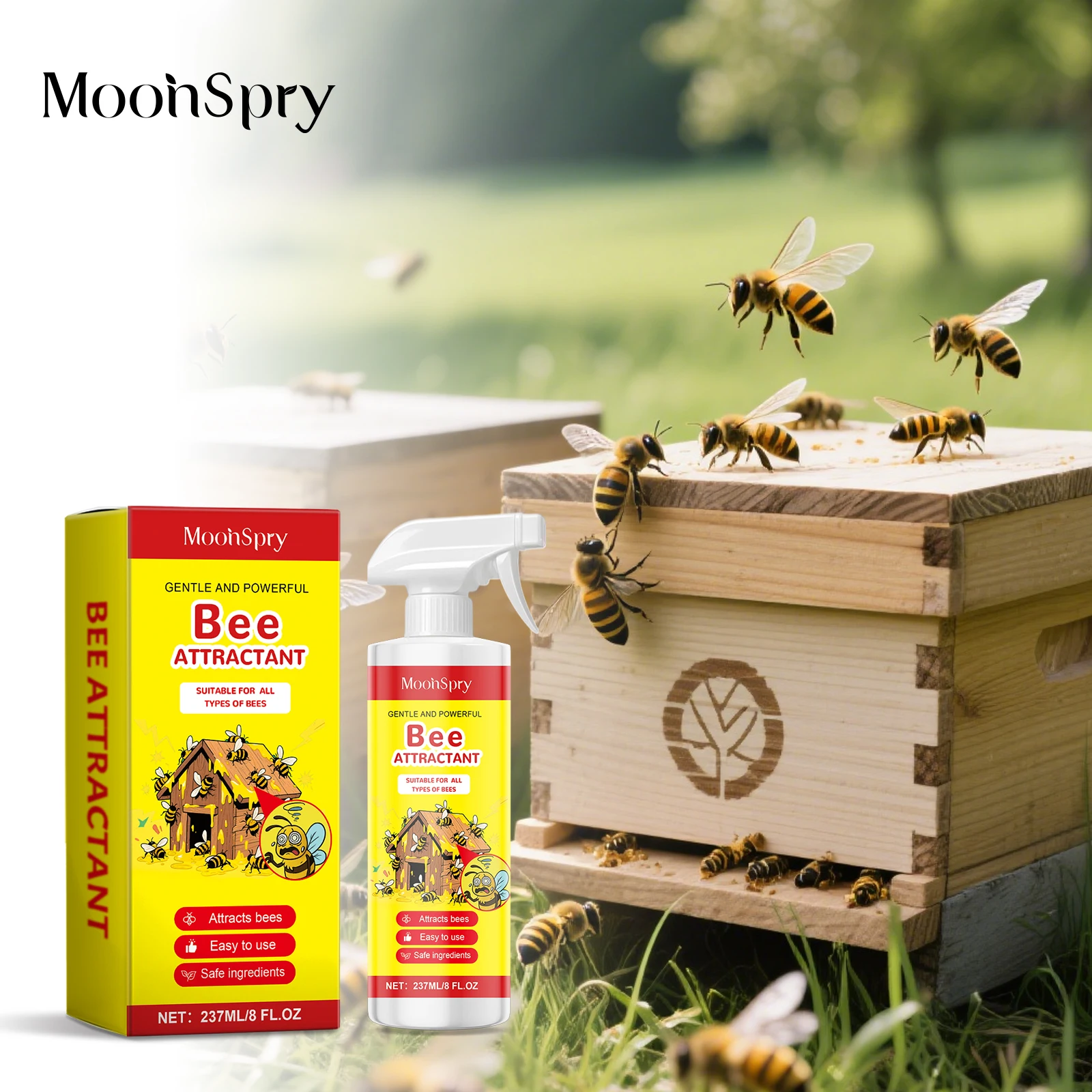 

MOONSPRY Bee Attractant Can Effectively Attract Bees Maintain a Long-Lasting and Stable Attraction Effect for All Types of Bees