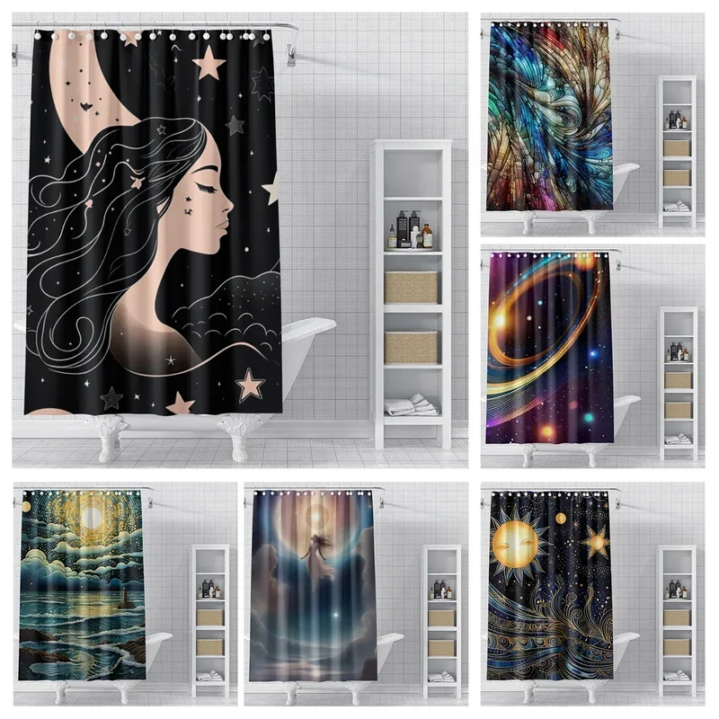 Mandala geometric Moon Sun shower curtain bathroom waterproof polyester creative room curtainmodern Nordic style shower curtain