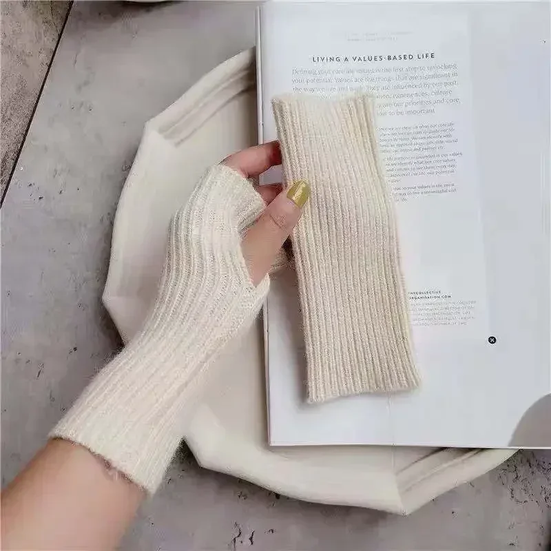 Guantes cálidos de medio dedo para mujer, manoplas de lana suave y cálida para el brazo, para otoño e invierno, 2023