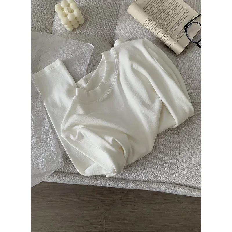

Women Long Sleeve T Shirt Fall Winter Thickened Thermal Solid Color Innerwear Low Neck Simple Korean Style Top