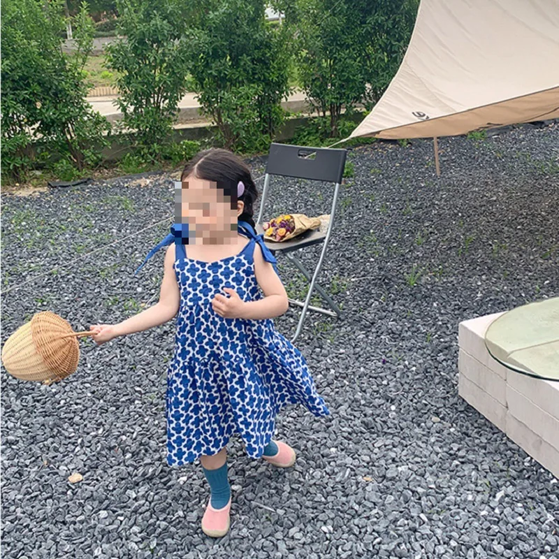 Girls' Dress with Cross Tie and Bowknot Princess Dress25Summer New Foreign Trade Children's Wear Delivery