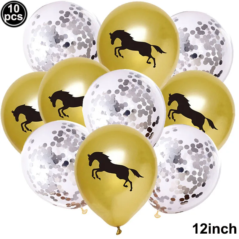 10 stücke Pferd Luftballons Set Party Decor Konfetti Pailletten Luftballons Folie Latex Party Luftballons Kind Aldult Cowboy Cowgirl Geburtstag Party – Detail 12