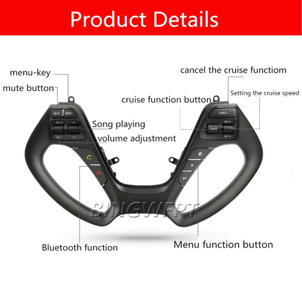 BINGWFPT Multifunction Steering Wheel Button Cruise for KIA CERATO K3 2016 2017 K3S ceed JD 2014 Criuse Controller Car Switches