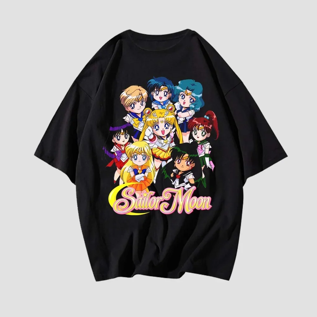 Japanese Sailor Moon Retro T-shirt Style Oversized Men And Kids Cotton T-shirt Summer New Retro Men's and Women's Streetwear