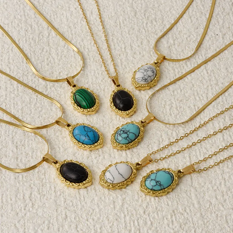 1 pz Vintage nuovo zaffiro ovale e collane turchesi per le donne collana Color oro catena maglione gioielli eleganza di alta qualità