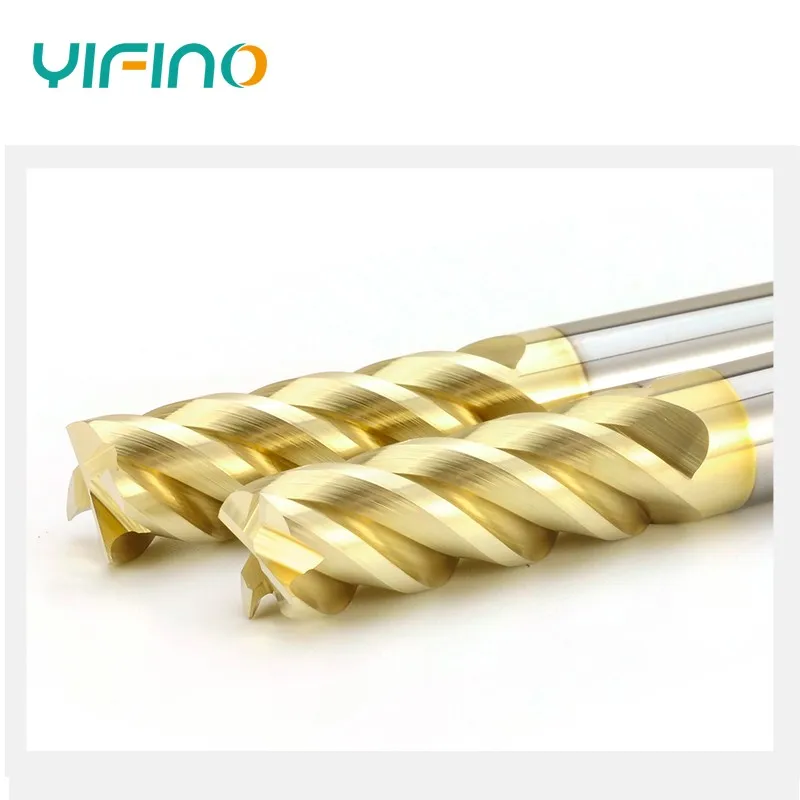 YIFINO HRC68 4-Flute High End Platinum Tungsten steel Carbide Flat Endmills For CNC Mechanical Machining Milling cutter Tools