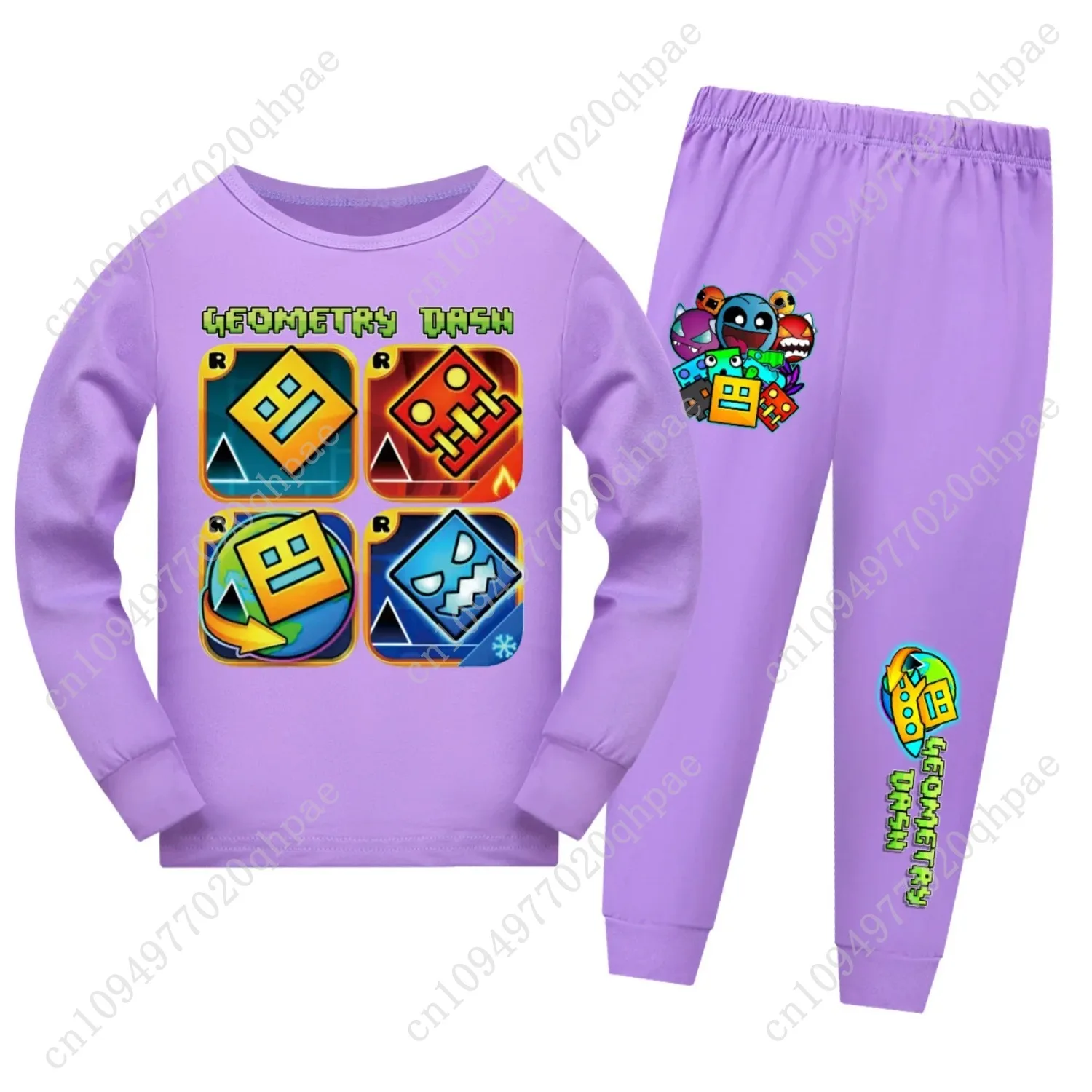 Set di magliette da gioco Geometry Dash Pigiami per bambini Ragazzi Indumenti da notte a maniche lunghe Pigiami per neonate Abbigliamento per la casa Abbigliamento per bambini Miglior regalo