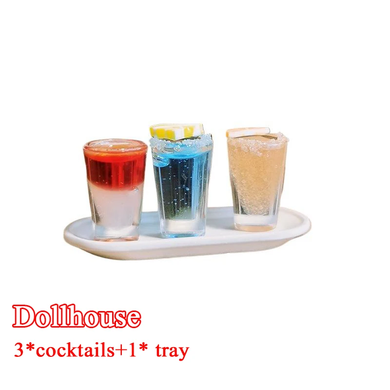 

4PCS Cocktail Glass 1:12 Dollhouse Miniature Cocktail Tray Model Beverage Toys DIY Accessories Micro Scene Decoration