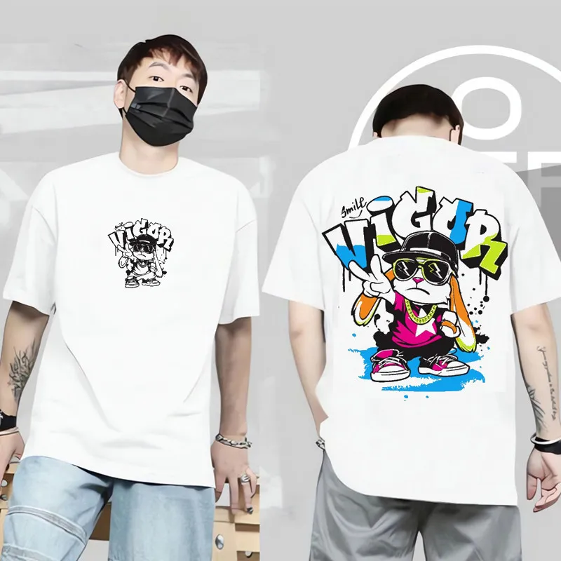 Streetwear White T-shirt from a Trendy Brand, Short Sleeve, Heavyweight Pure Cotton, Suitable for Teenagers, Loose Fit Shirt