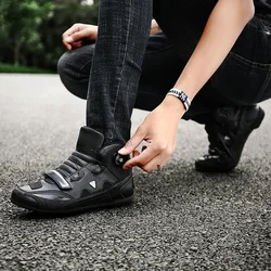 Men's Motorcycle Ankle Boots Motocross Racing Shoes Leather Motorcyclist Boots Women Breathable Mesh Biker Boots Anti-slip Shoes