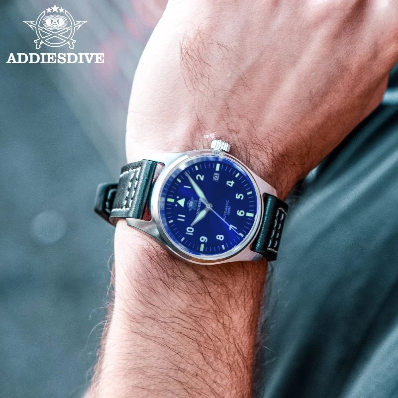 ADDIESDIVE Orologio automatico da uomo Vetro zaffiro 200m Cinturino in pelle impermeabile Orologi luminosi per uomo Orologio da uomo per il tempo libero Orologio da uomo