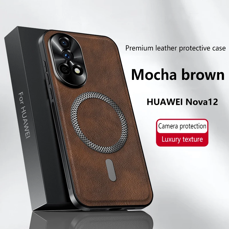 

For Huawei Nova 12 13 Case Magnetic Elegant Leather Wear-Resistant Lens Fully Covered Non-Slip Grip Edge Cover Shell