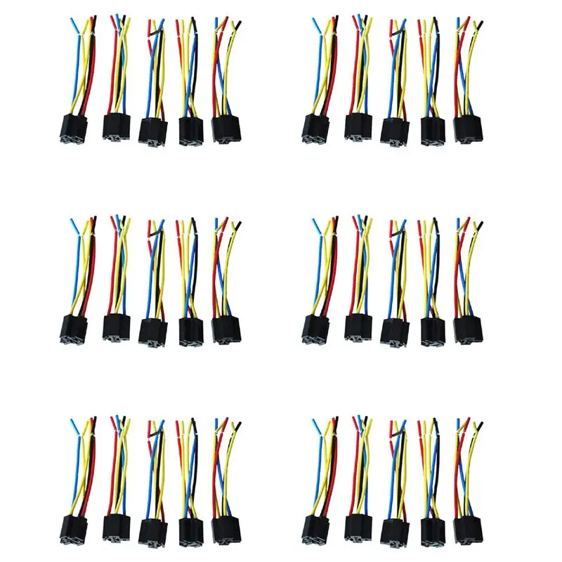 A11M-30 Pcs 5 Pin Wires Cable Relay Socket Harness Connector DC 12V For Car Auto
