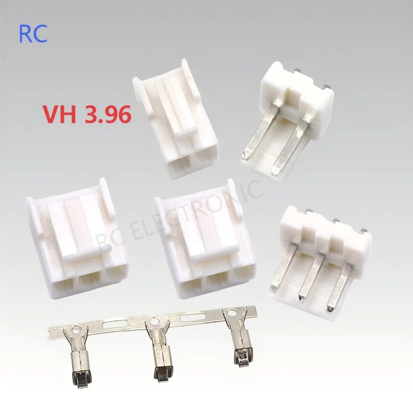 10 Sets Of VH3.96 Connectors With A Spacing Of 3.96MM, Including Plugs, Straight Sockets, Terminals (2P), And Curved Pins.