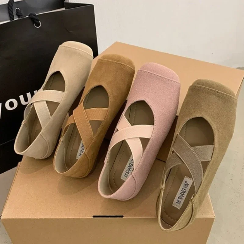 2024 New Solid Color Cross Elastic Mary Jane Sandals Retro Flat-soled Ballet Sandals for Women Outdoor Spring Summer and Autumn