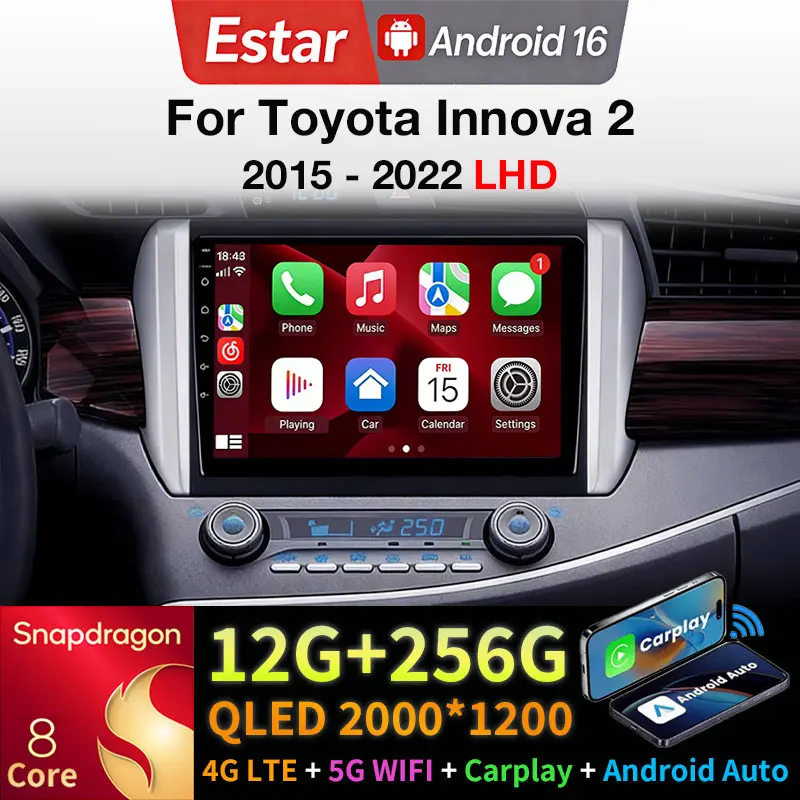 Android 16  For Toyota Innova 2 2015 - 2022 LHD GPS Multimedia Video Player Navigation Head Unit Stereo Auto 2din Wifi Car Radio