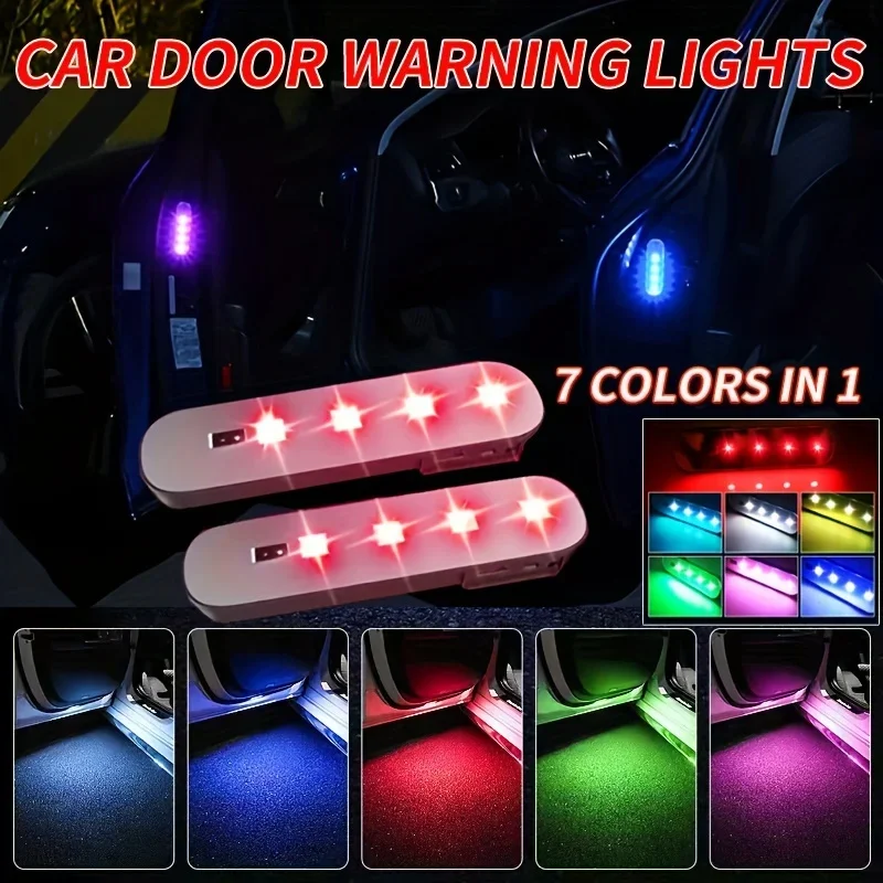 4pcs Car Warning Door Light LED Welcome Light  USB Charging Auto Inductive Open Door Safe Anti-collision Signal Lamp