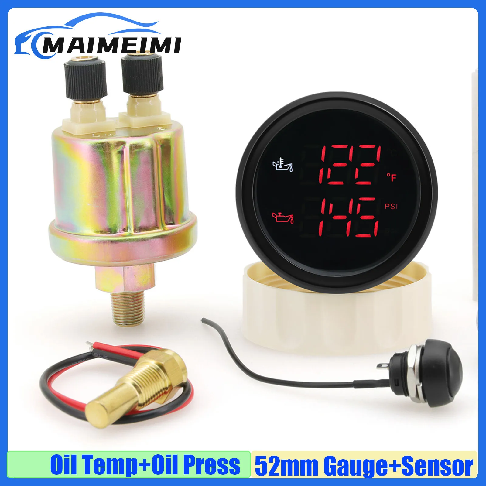 

Digital 2 IN 1 Dual 52mm Gauge 0-10BAR Oil Pressure Gauge+ 50-150℃ Oil Temp Gauge with Sensor for Auto Car Boat Marine 12V 24V