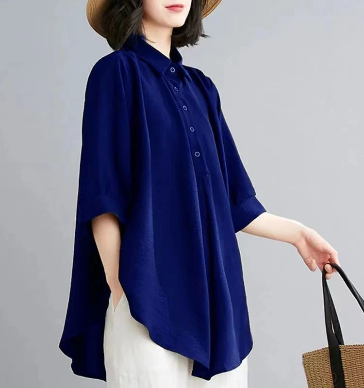 فضفاض غير رسمي لون نقي irt المرأة 2023 صيف جديد الكورية Sle سبعة أرباع Sve طوق زر متابعة منتصف طول