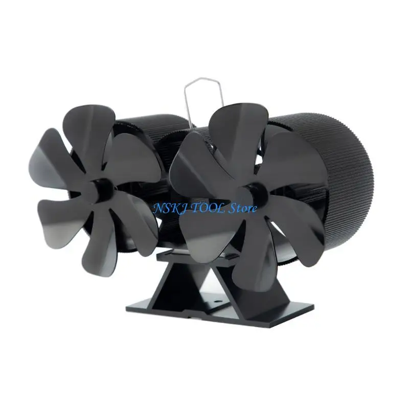 L8RC مروحة حرارة تعمل بالحرارة الكبيرة حجم الهواء 12 شفرة الموقد مروحة مزدوجة المحركات توزيع الحرارة السريعة غير الكهرباء