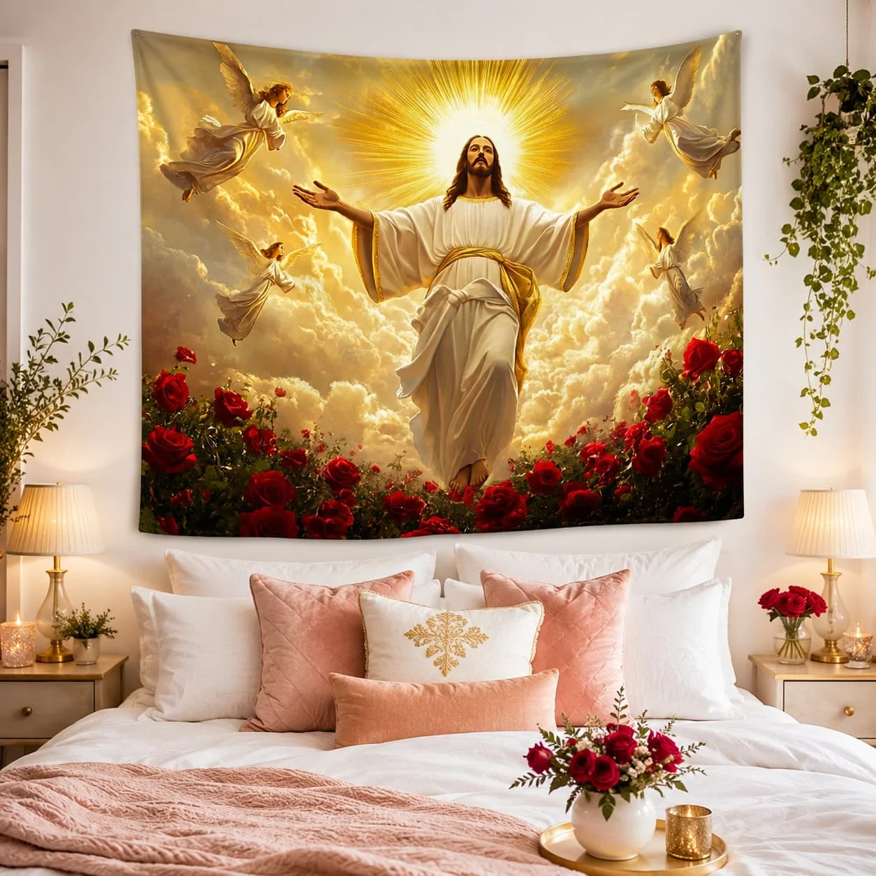 2D Flat, 1pc Sacred Religious Tapestry - Angels & Blessing Icon Holy Figure Wall Hanging, Soft Skin Fabric Suitable for Living Room, Bedroom, Church, Prayer Room Decor - Iconography, 2D Flat
