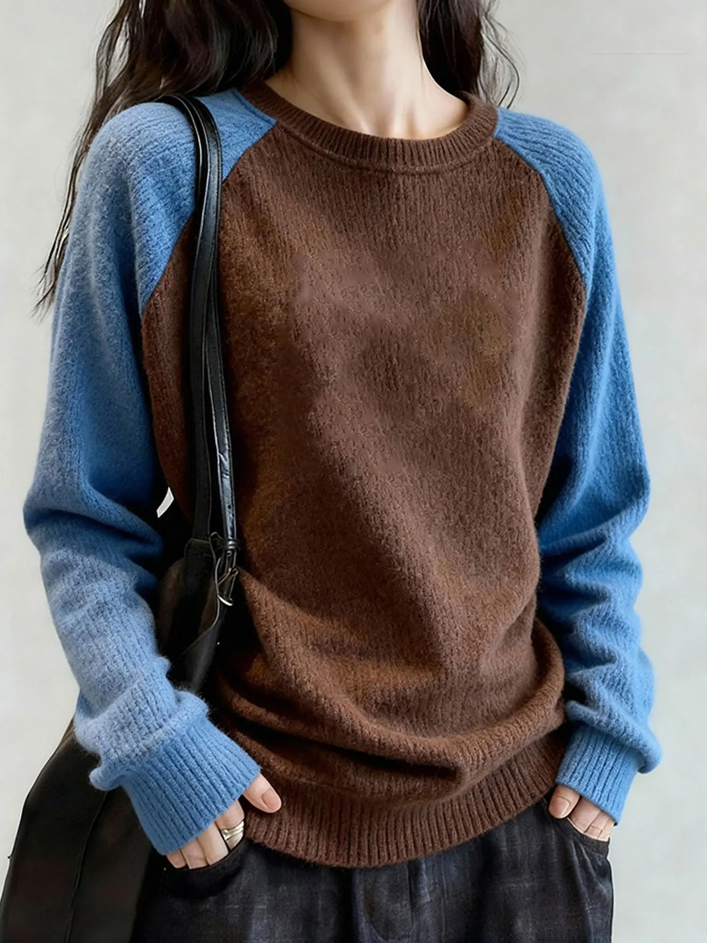 

Retro Embroidered Knitwear round Ne Long Sve Women's Faionable Color Blo Winter Sweater Casual Comfortable Loose Fit