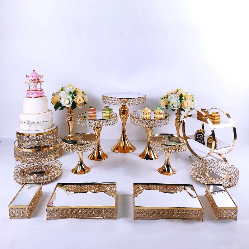 

Cross-border electroplated gold tall cake rack set, wedding tray, dessert, dessert display stand