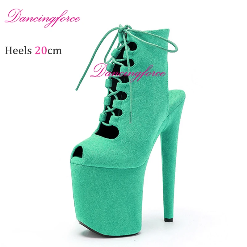 New Suede 20cm/8Inches Pole Dance Shoes Heels Platform Women Short Booties Lace-up Lady Catwalk Nightclub Strip Ankle Boot